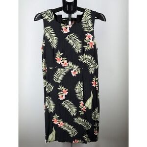 Tahiti Reef Club Womens Black Tropical Floral Palm Rayon Sheath‎ Dress Size M
